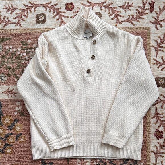 Reformation Brooklyn Polo Cream Sweater with Button Collar - 100% Organic Cotton - Picture 3 of 7